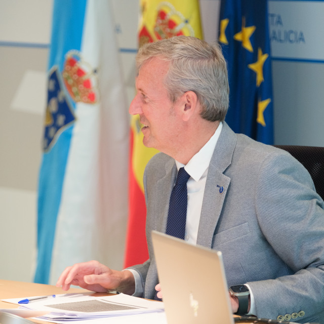 El presidente del gobierno gallego, Alfonso Rueda, en la reunión del Consello de la Xunta del 8 de julio de 2024.