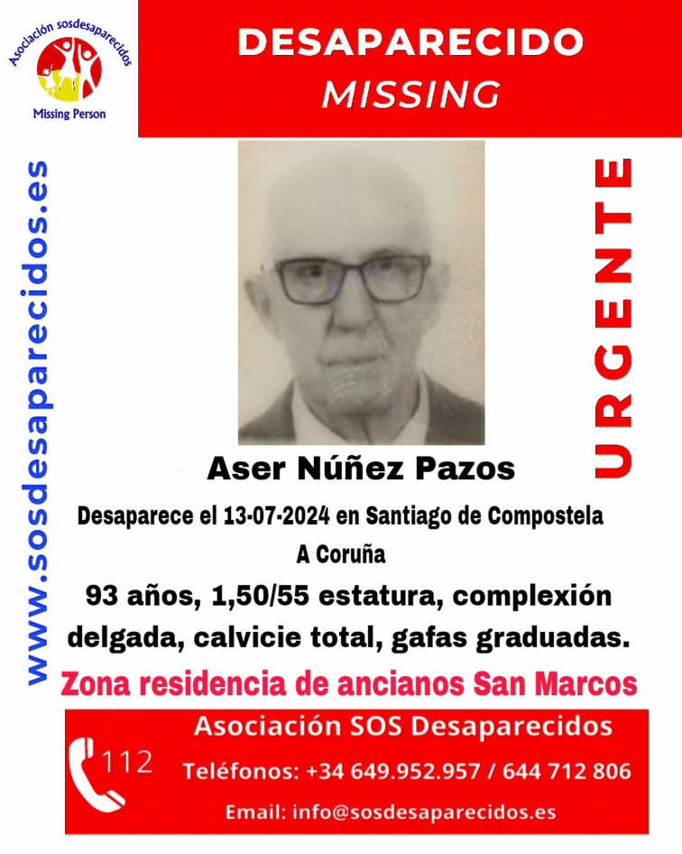 Se busca a un hombre de 93 años desparecido en Santiago