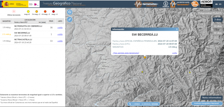 Terremoto de 2,5 grados en la parroquia de Ferreirós en Becerreá