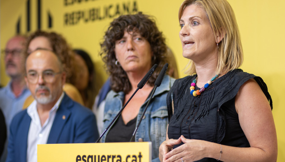 La portaveu d'ERC, Raquel Sans, durant una roda de premsa, a la seu d'ERC, a 29 de juliol de 2024, a Barcelona, Catalunya