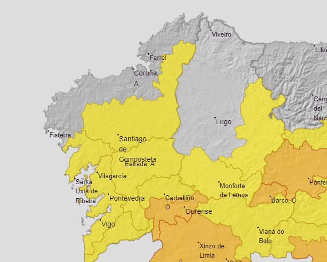 Alertas de la AEMET en Galicia para este su00e1bado