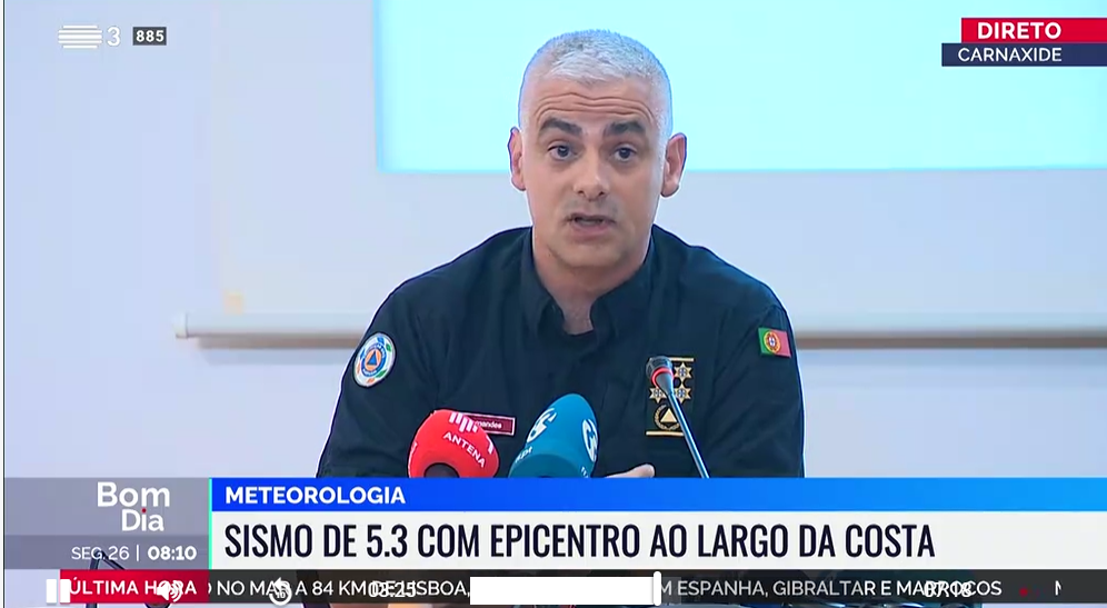 Protecciu00f3n Civil informa del terremoto frente a Portugal en una imagen de RTP