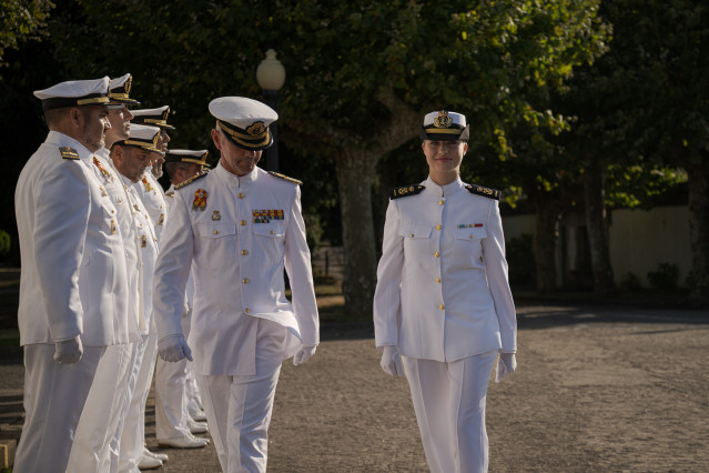 La Princesa Leonor (1d) a su llegada a la Escuela Naval de Marín, a 29 de agosto de 2024, en Marín, Pontevedra, Galicia (España).