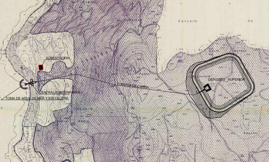 Plano de la central de bombeo de Oia remitido en la propuesta al Miteco