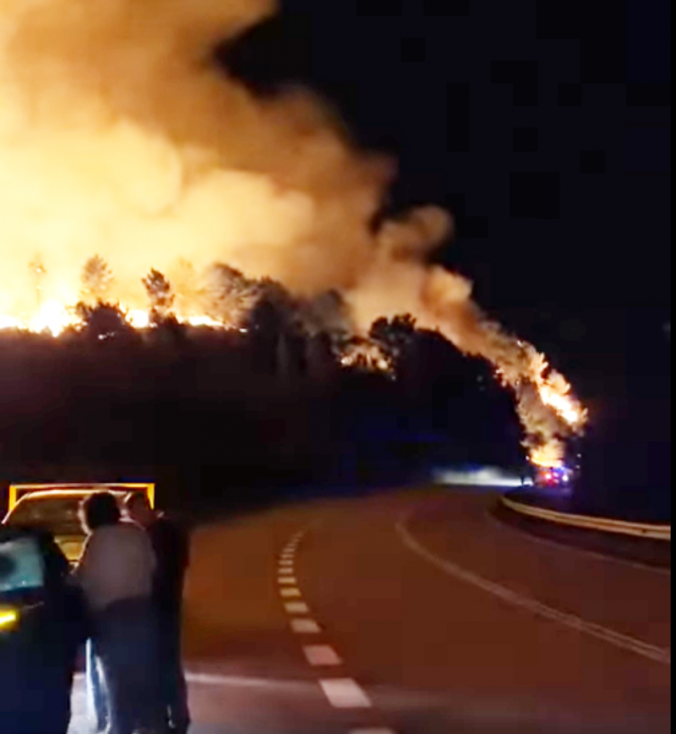 Aldeas desalojadas por un incendio forestal en Filgueira, Crecente, Pontevedra