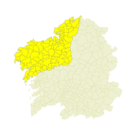 Alerta amarilla por lluvia intensa en toda la provincia de A Coruña y en zonas de Pontevedra este viernes