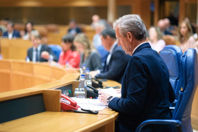 El presidente de la Xunta, Alfonso Rueda, en el pleno del Parlamento de Galicia.