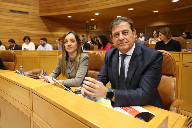 Archivo - La diputada del PSdeG Paloma Castro y el secretario xeral del PSdeG, José Ramón Gómez Besteiro, en el Parlamento de Galicia