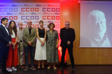 Acto de homenaje al histórico sindicalista de CCOO Galicia Xan María Castro, en el que participa el secretario general de CCOO, Unai Sordo