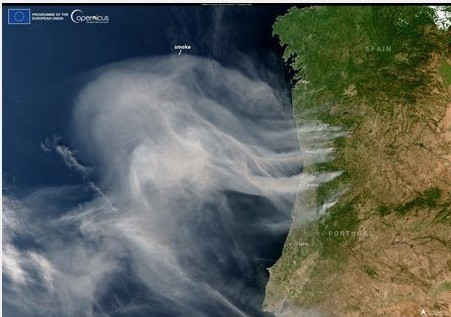 Los fuegos de Portugal, que han arrasado 10.000 hectáreas, imagen del día de Copernicus