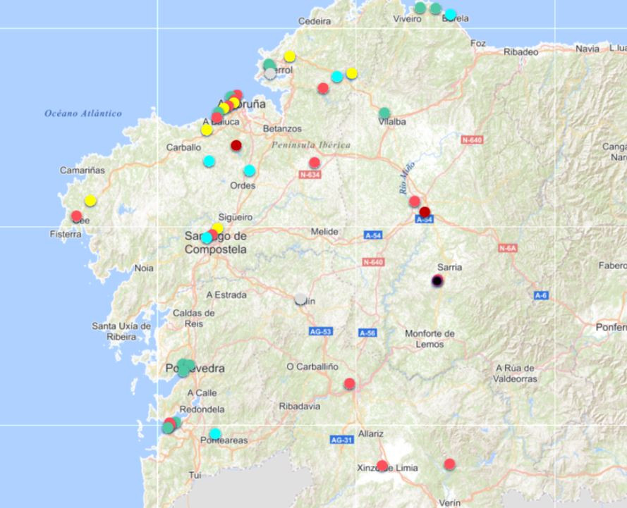 Situaciu00f3n de la calidad del aire segu00fan el mapa ICA de la Xunta a la una y media del viernes