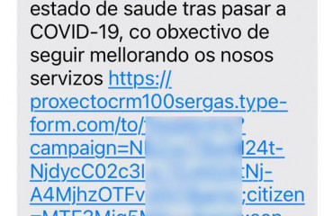 SMS que dice el SERGAS envió a una paciente diagnosticada por COVID hace tres meses con una parte censurada por Galiciapress