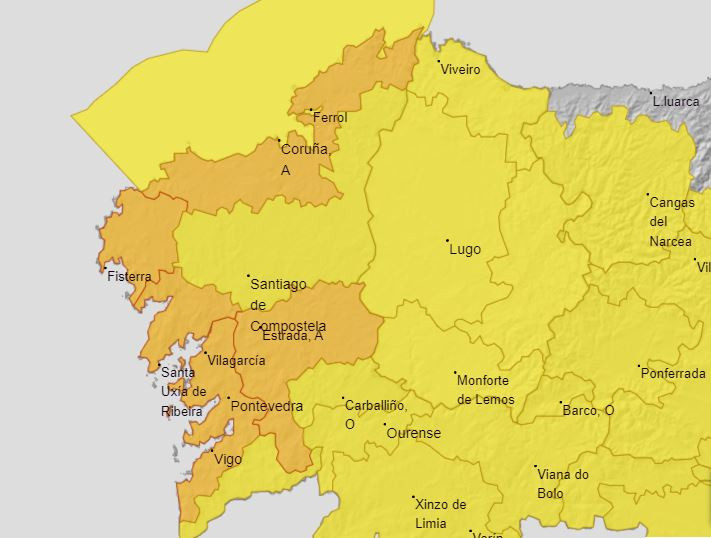 Mapa de alertas de AEMET para el jueves que es pru00e1cticamente idu00e9ntico al del miu00e9rcoles