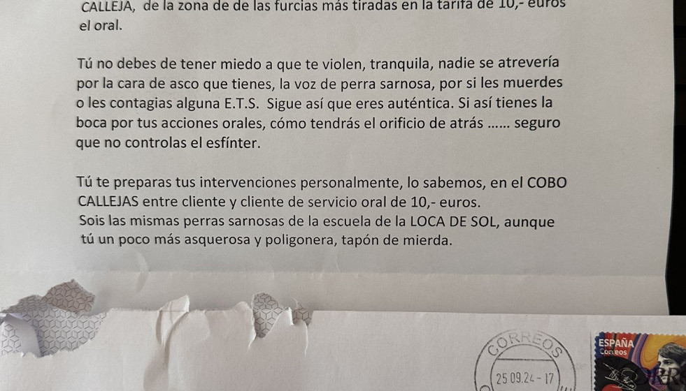 Carta enviada a Ana Vázquez Blanco según su cuenta de Twitter