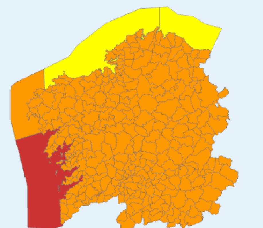 Mapa de alertas meteorologicas vigentes hoy en Galicia segu00fan Meteogalicia