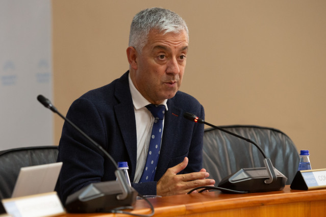 El secretario xeral da Lingua, Valentín García, durante su comparecencia.