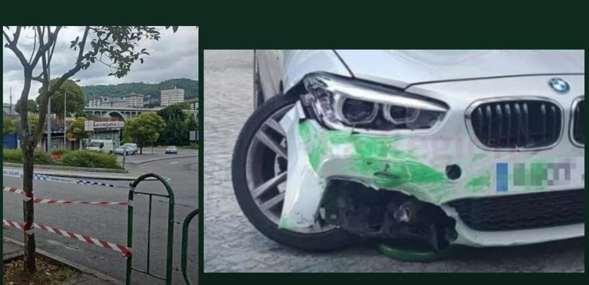 El coche dau00f1ado y la rotonda del accidente en una imagen de Telemiu00f1o