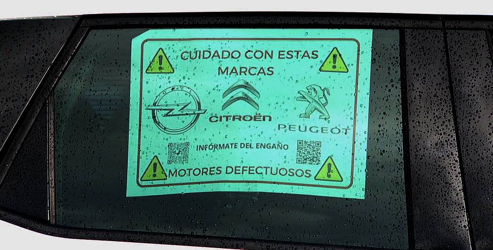 Cartel en la manifestaciu00f3n de afectados por los motores Puretech en Vigo en una imagen de CRTVG