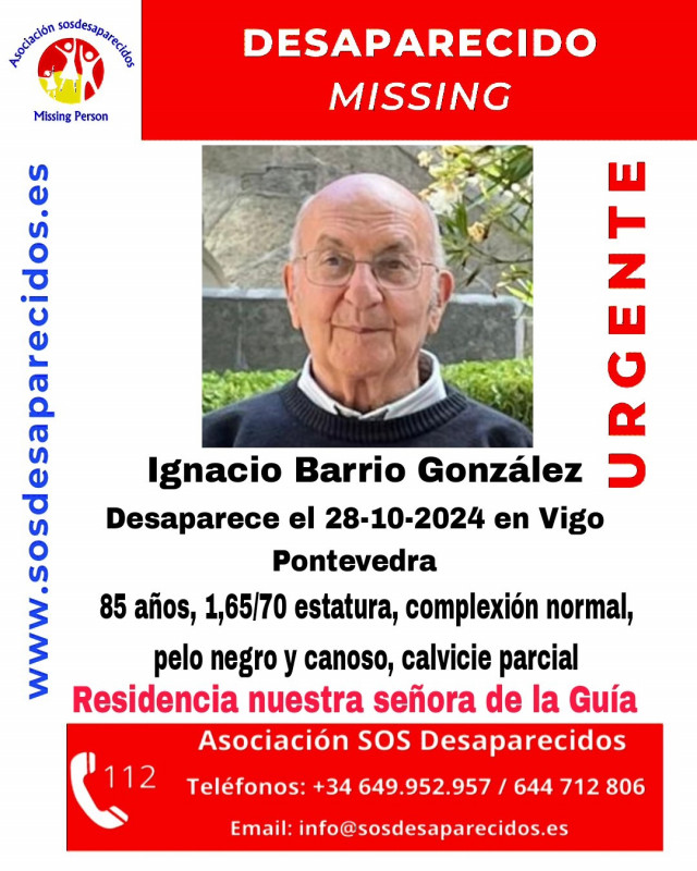 Alerta de desaparición del sacerdote Ignacio Barrio González en Vigo.