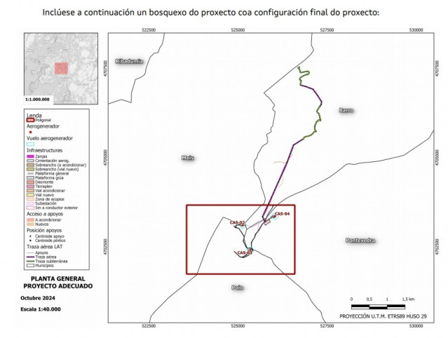 Mapa de emplazamiento del parque eólico Castrove