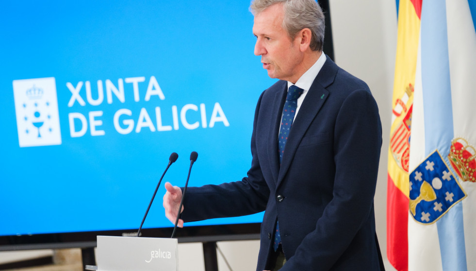 El presidente de la Xunta, Alfonso Rueda, comparece tras el Consello en Noia (A Coruña).