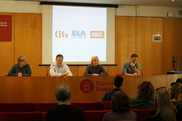 Rueda de prensa de representantes de CIG, ELA e Intersindical Catalana.