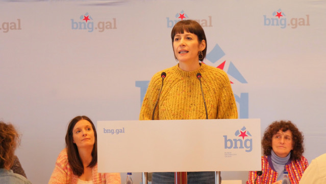 La portavoz nacional del BNG, Ana Pontón, en una intervención en el Consello Nacional celebrado en el Hotel Congreso, en Teo (A Coruña).