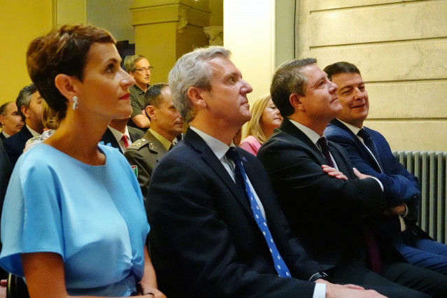 Archivo - (I-D) La presidenta de Navarra, María Chivite; el presidente de la Xunta de Galicia, Alfonso Rueda; el jefe del Ejecutivo de Castilla-La Mancha, Emiliano García-Page, y el presidente de la Junta de Castilla y León, Alfonso Fernández Mañueco,.