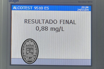 Resultado prueba alcoholemia realizada por la Policía Local de Rianxo a un conductor.