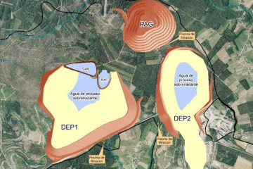 Maapa de almacenamiento de los  materiales potencialmente generadores de drenaje ácido PAG en un mapa presentado por Cobre San Rafael a la Xunta