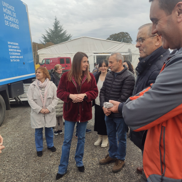 La conselleira do Medio Rural, María José Gómez, durante su visita a la Feria do Porco da Ceba de Cospeito.