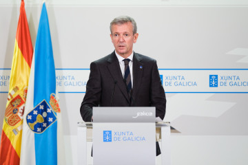 El presidente de la Xunta, Alfonso Rueda, en la rueda de prensa posterior a la reunión del Consello