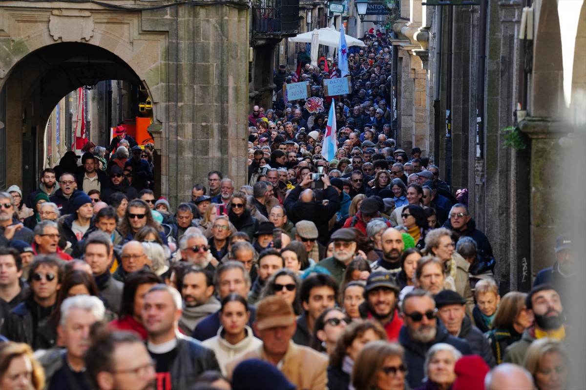 Instante de la protesta contra la empresa de celulosa Altri, a 15 de diciembre de 2024, en una foto de Álvaro Ballesteros