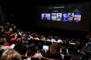 Retransmisión de la presentación de los nominados a la 39 edición de los Goya, en la Academia de Cine, a 18 de diciembre de 2024, en Madrid (España). Natalia de Molina y Álvaro Cervantes son los 