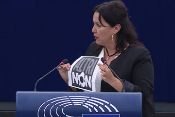 La eurodiputada del BNG, Ana Miranda, denuncia en el Parlamento Europeo la instalación de Altri en Palas de Rei (Lugo).