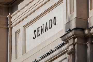 Archivo - La fachada del Senado tras el acto de Izado Solemne de la bandera de España, en la plaza de La Marina Española, a 6 de diciembre de 2023, en Madrid (España). El Izado de la bandera Nacion