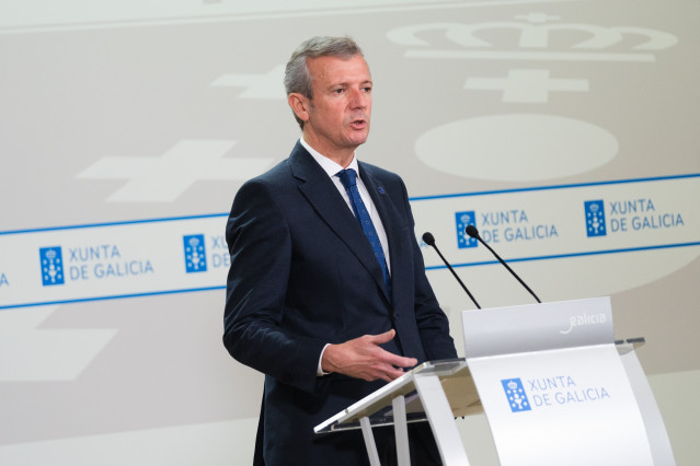 El presidente de la Xunta, Alfonso Rueda, durante la rueda de prensa posterior al consello.