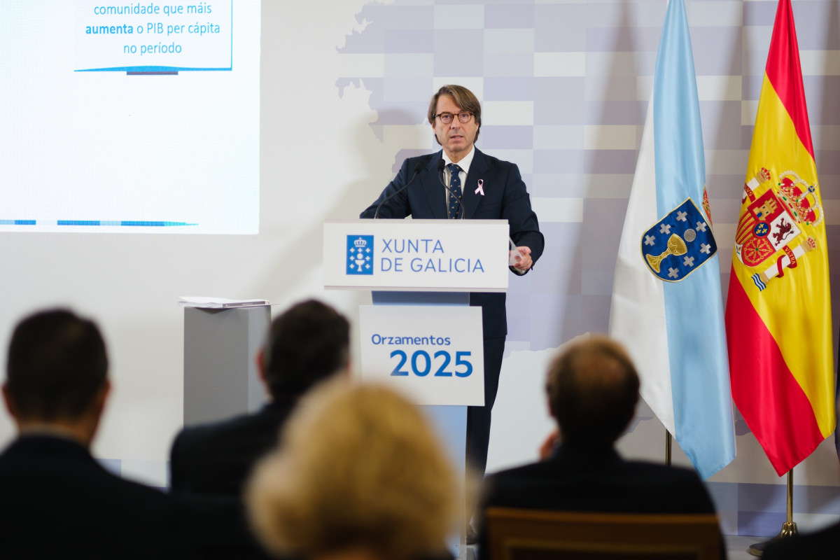 Archivo - El conselleiro de Facenda e Administración Pública, Miguel Corgos, en la rueda de prensa de presentación de los presupuestos 2025