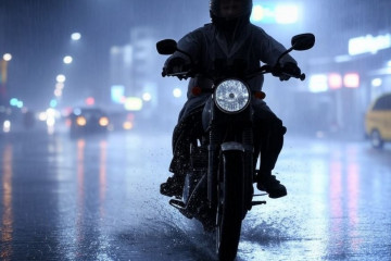 Una moto bajo lluvia torrencial