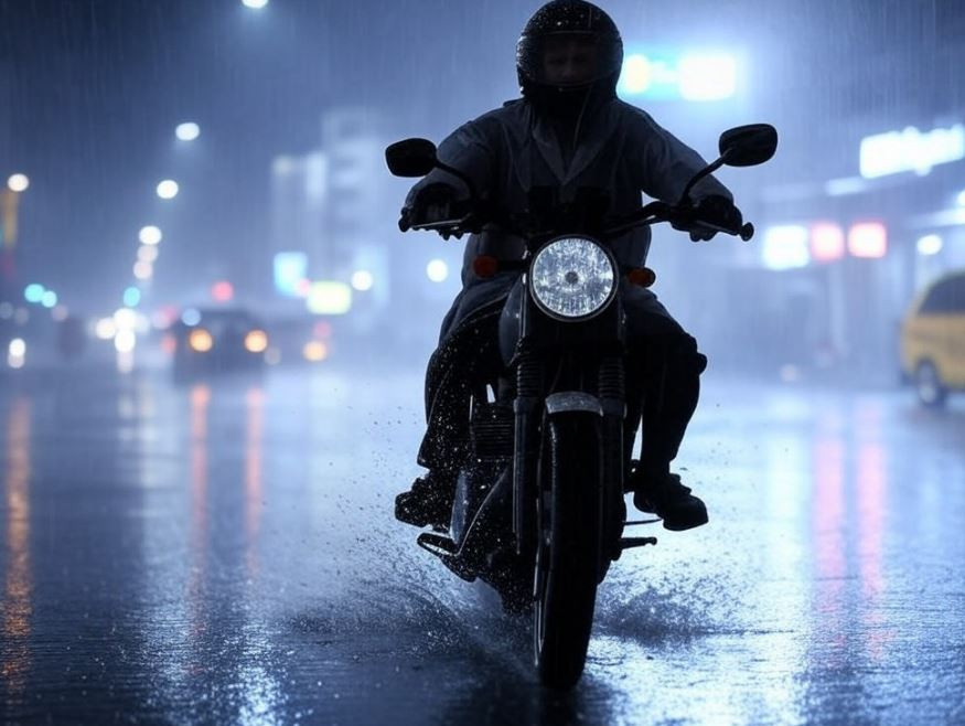 Una moto bajo lluvia torrencial