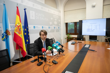 O conselleiro de Facenda e Administración Pública, Miguel Corgos, en rueda de prensa.