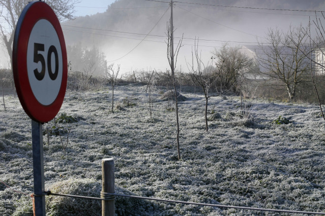 Archivo - Un campo del municipio de Becerreá helado, donde la temperatura ha caído hasta los -5ªC, a 23 de enero de 2023, en Becerreá, Lugo