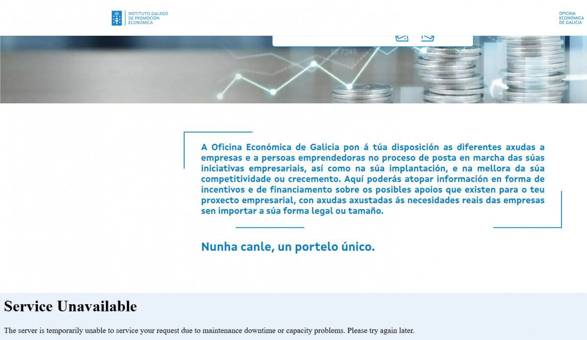 Captura de pantalla del apartado web de subvenciones en portal de la Oficina Econu00f3mica de Galicia esta tarde