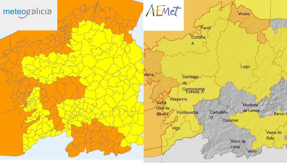 Alertas para el domingo de AEMET y Meteogalicai