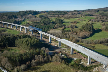 Obras del viaducto de Pambre, en la autovía Santiago-Lugo