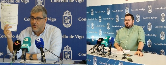 Los portavoces de los grupos de la oposición en el Ayuntamiento de Vigo, Miguel Martín del PP (izquierda) y Xabier Pérez Igrexas del BNG (derecha).