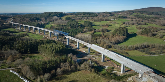 Obras del viaducto de Pambre, en la autovía Santiago-Lugo