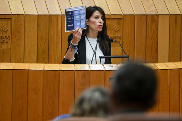 Archivo - La conselleira de Vivenda e Infraestruturas, María Martínez Allegue, durante un pleno del Parlamento de Galicia