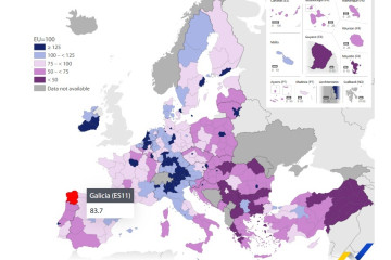 Riqueza per cápita en 2023 por regiones, según Eurostat