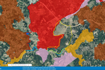 Mapa publicado en el DOG finalmente, con los terrenos de Altri enmarcados con una línea amarilla por la SGHN